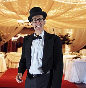 Image of Frank in Top Hat & Tails - alternative costume for his entertainment for care homes show.